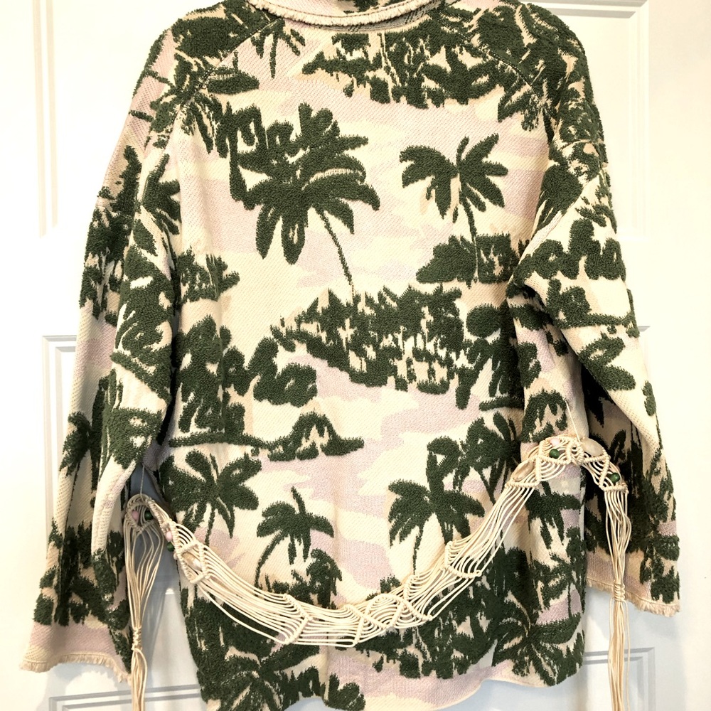 Maje Aloha Belted Cardigan Size 2 Medium Palm Tree Motifs - Picture 5 of 13